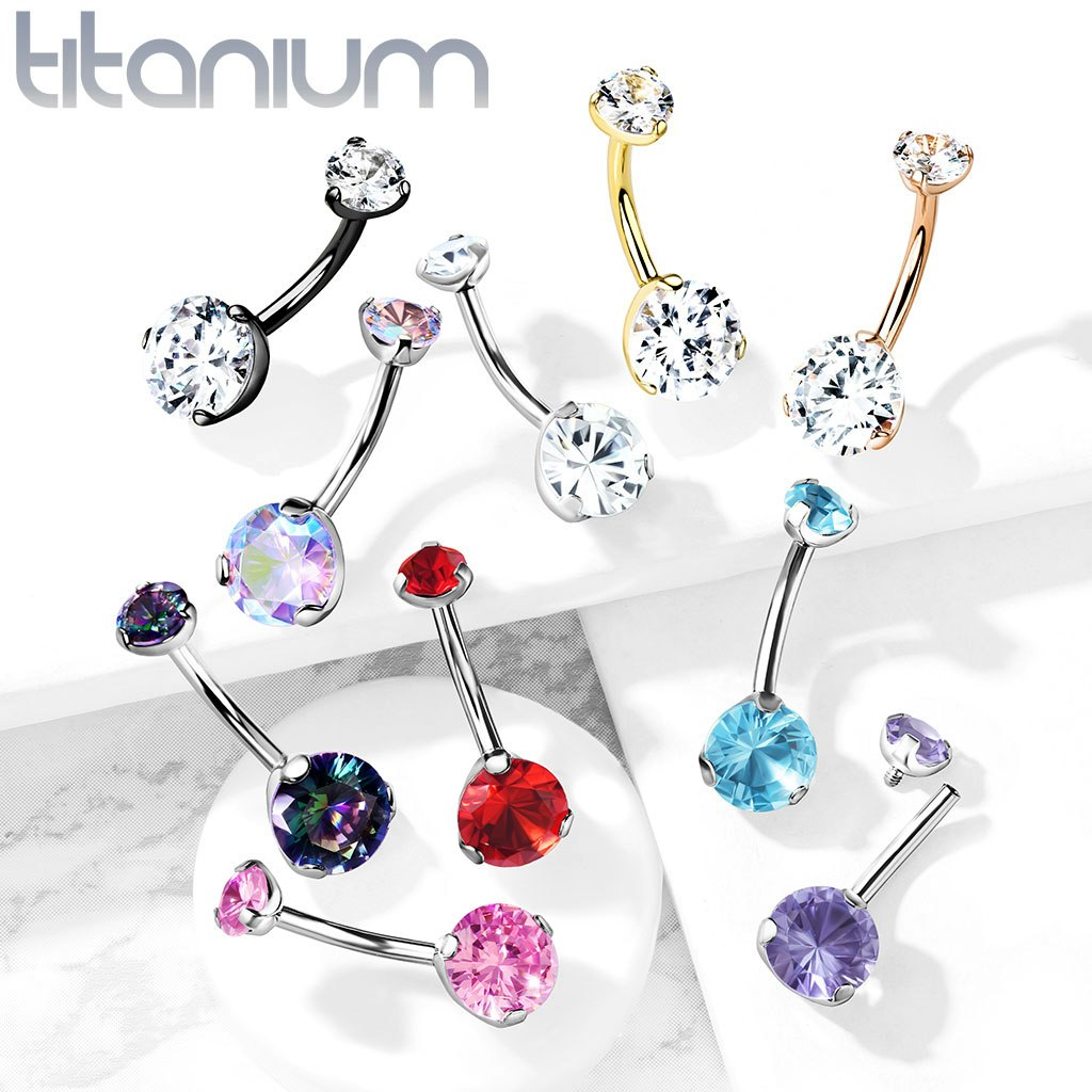 Titanium Navelsmycke - 5 & 8mm cubic zirconia