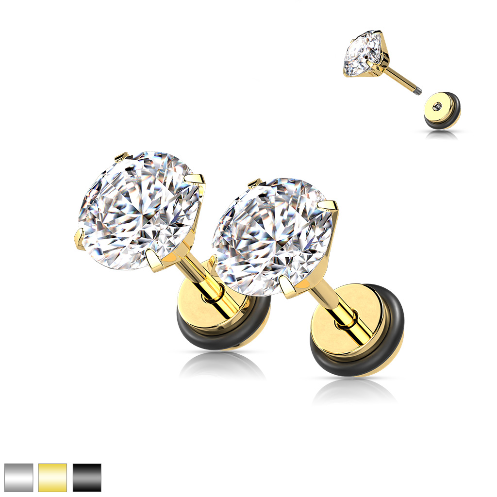 Fakeplugg med "prong-set" cubic zirconia