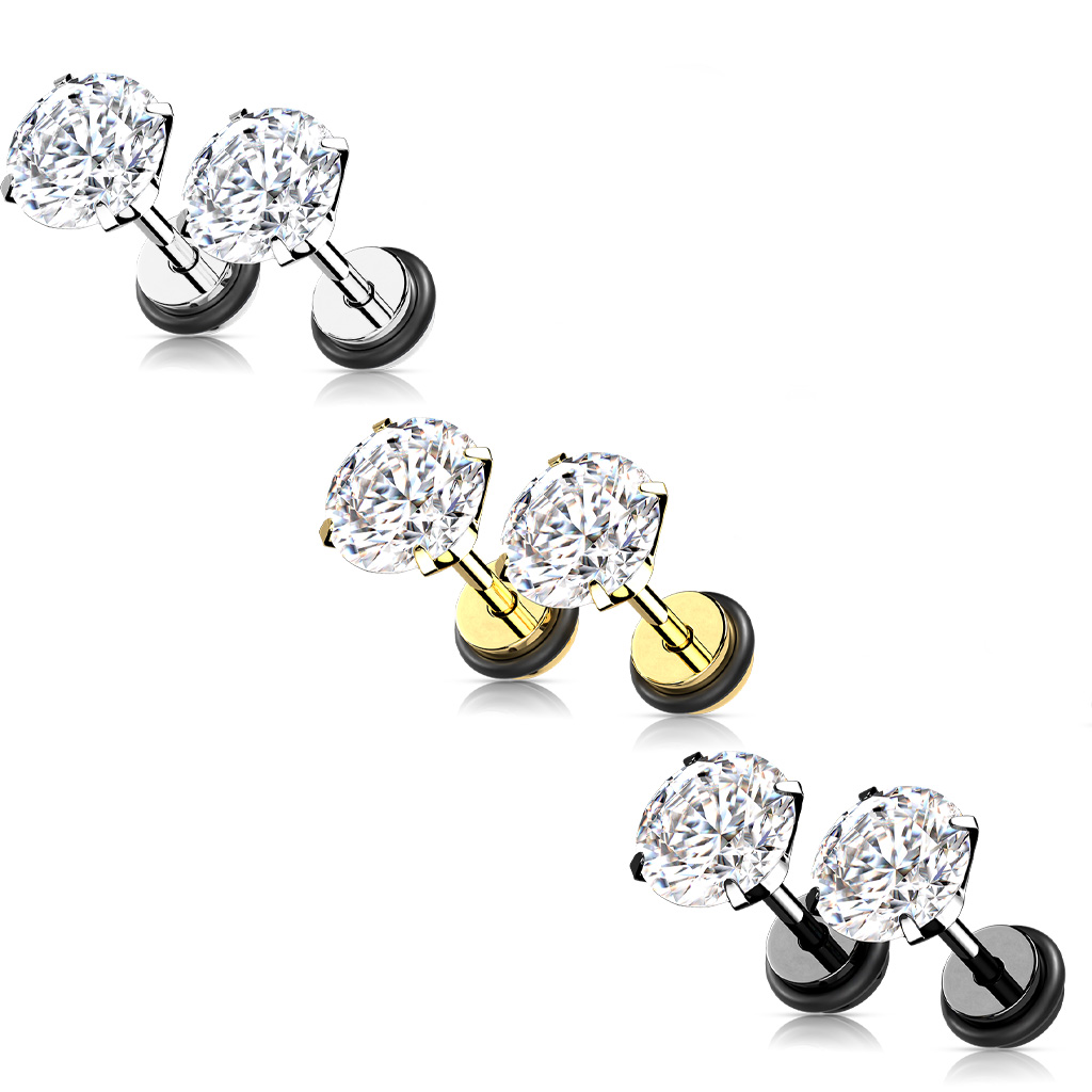 Fakeplugg med "prong-set" cubic zirconia