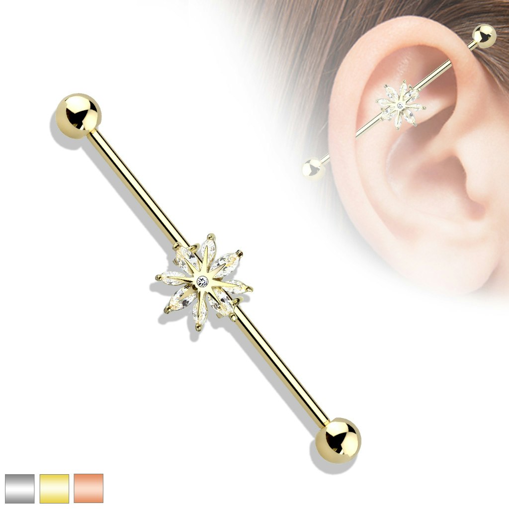 Industrial barbell 1.6mm (38mm) med snöflinga och cubic zirconia