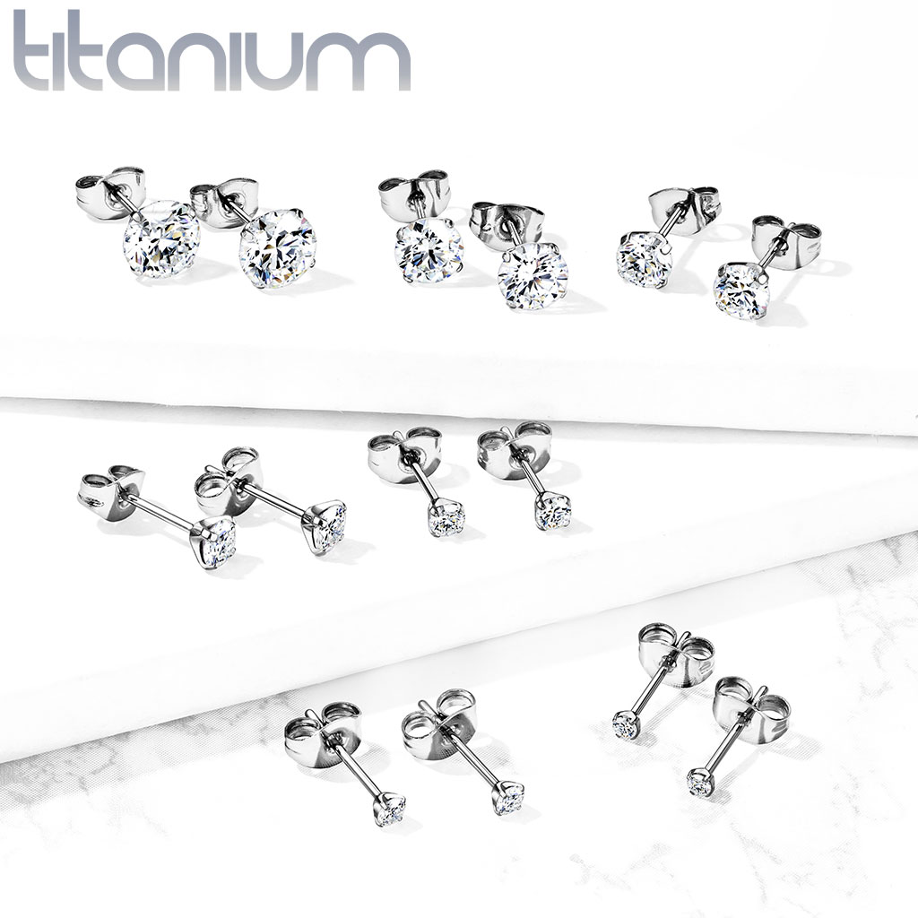 Örhänge i titanium - Cubic zirconia (Par)