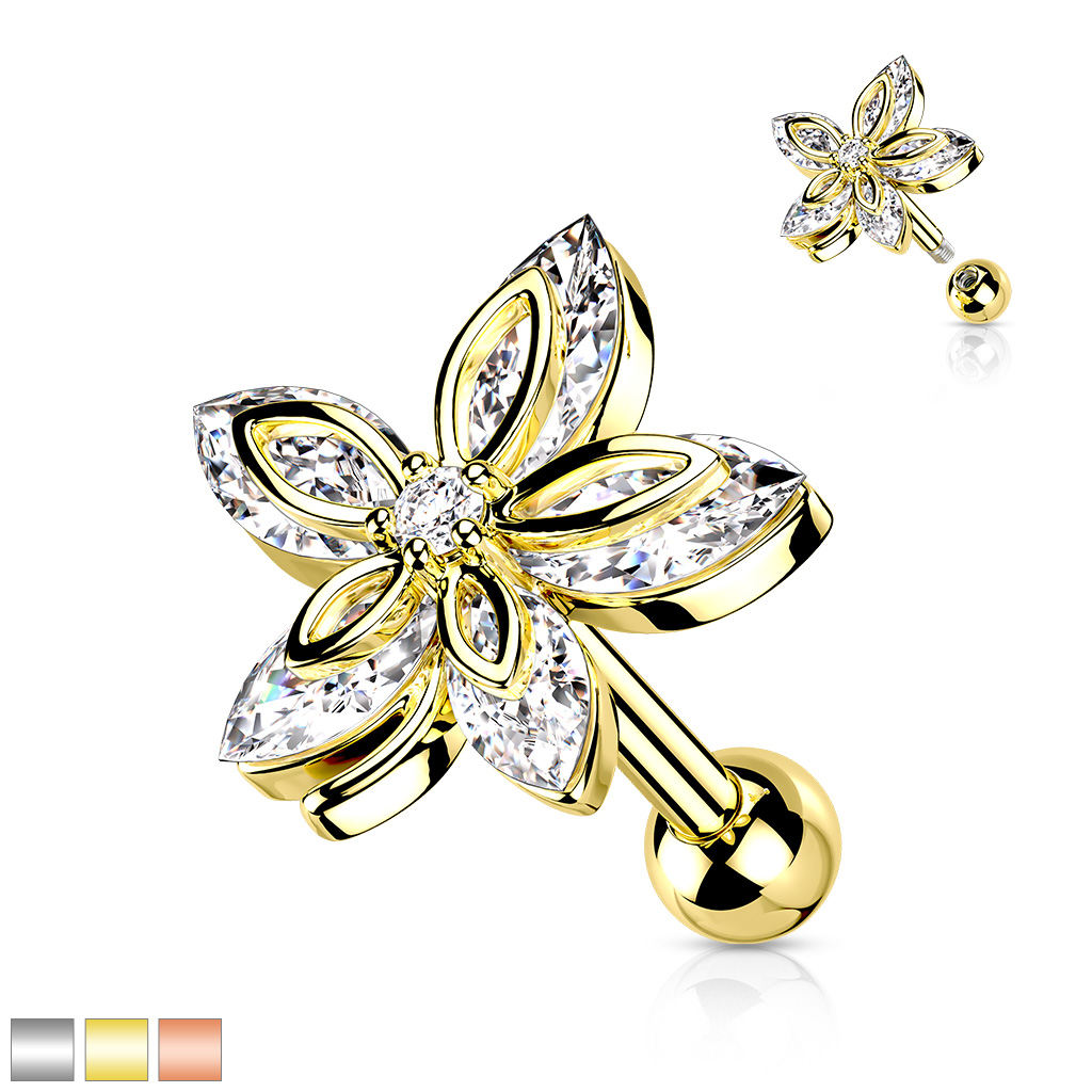 Helix / Tragus barbell - Marquise Cut CZ blomma