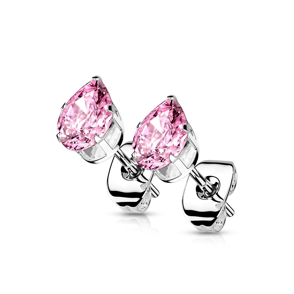 Örhänge med droppformad rosa cubic zirconia (par)