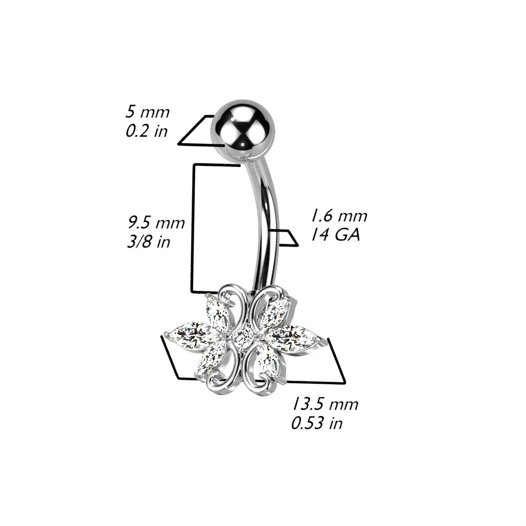 Navelsmycke - Hjärta / 3 marquise CZ