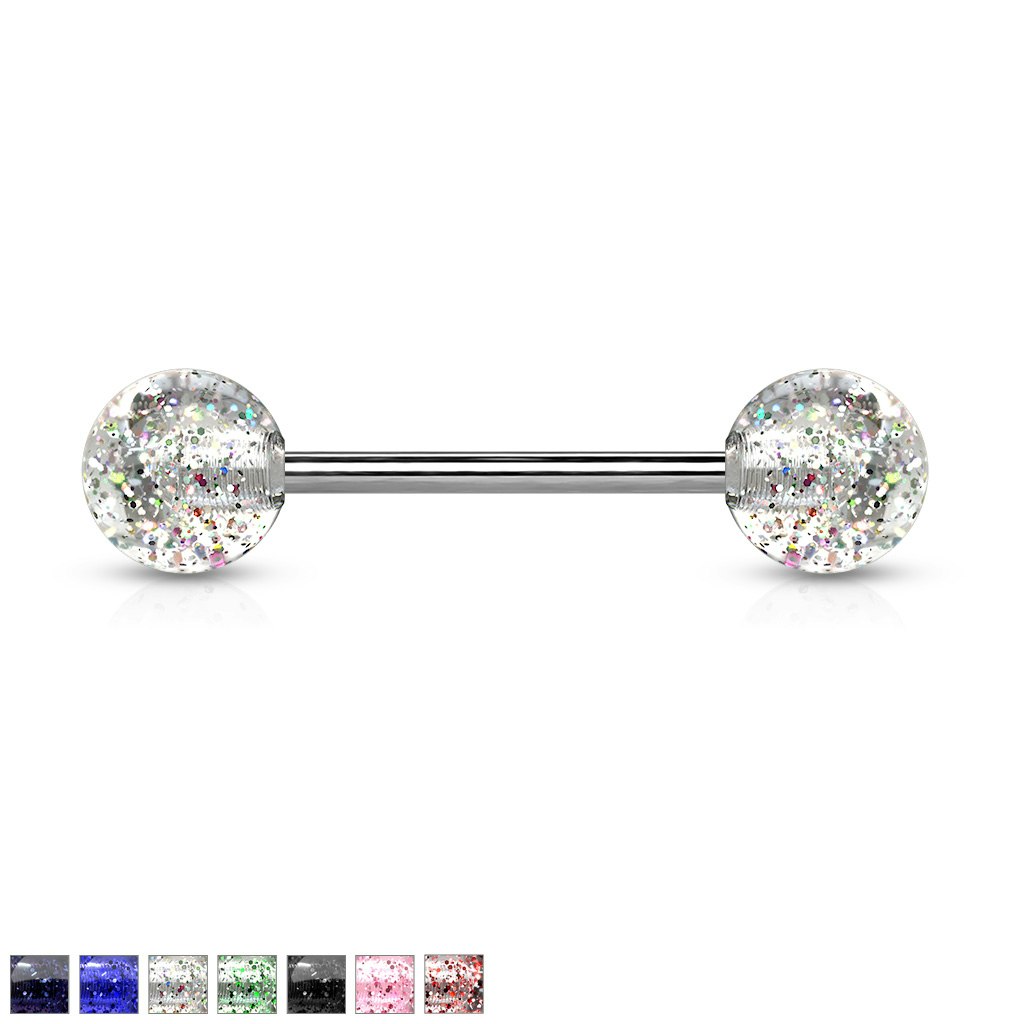 Barbell i titanium 1.6mm med 6mm glitterkulor (16mm)