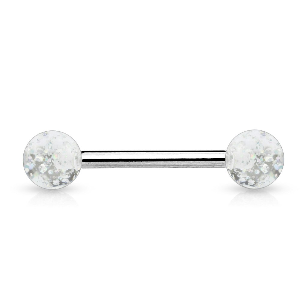 Barbell i 316L 1.6mm med 6mm glitterkulor (16mm)