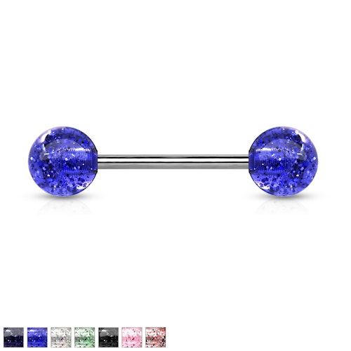 Barbell i 316L 1.6mm med 6mm glitterkulor (16mm)