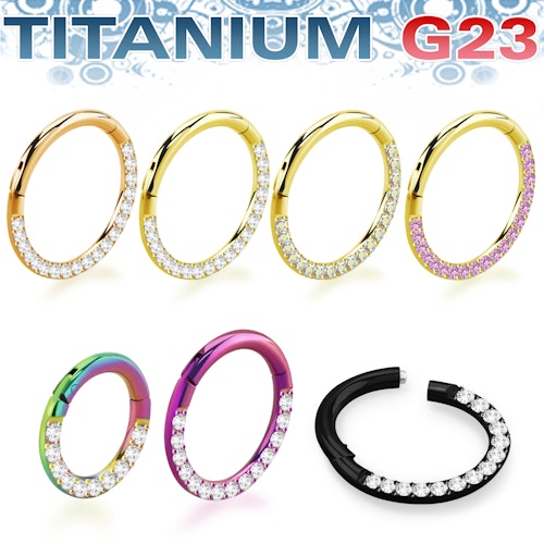 Titanium ring PVD-pläterad 1.2mm med gångjärn och CZ stenar