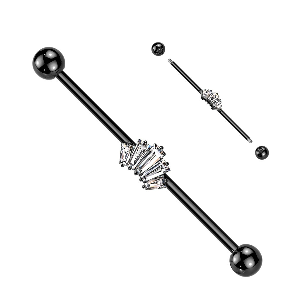 Industrial barbell 1.6mm - krona med baguetteslipade CZ