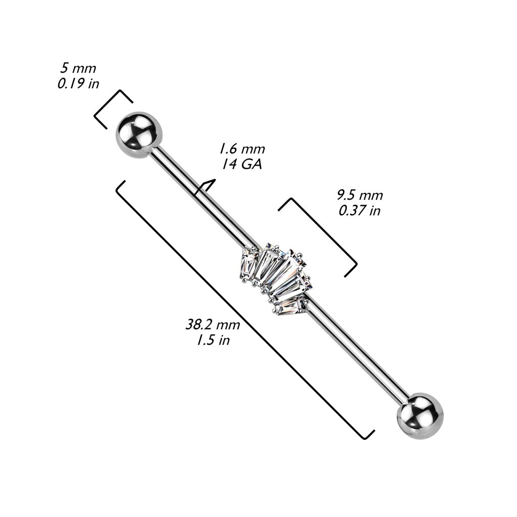 Industrial barbell 1.6mm - krona med baguetteslipade CZ