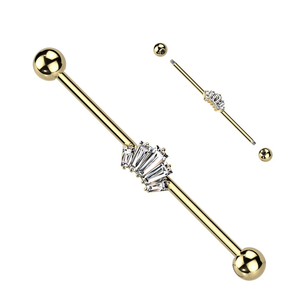 Industrial barbell 1.6mm - krona med baguetteslipade CZ