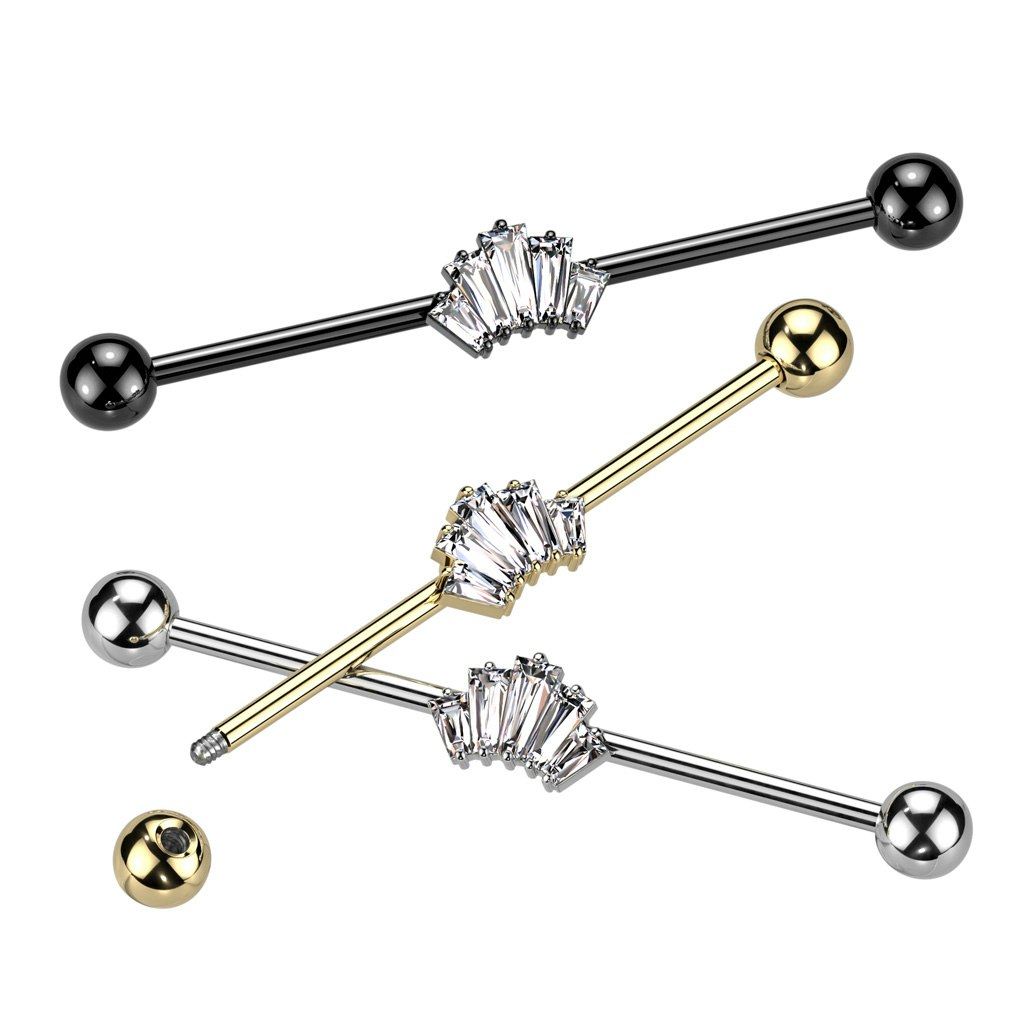 Industrial barbell 1.6mm - krona med baguetteslipade CZ