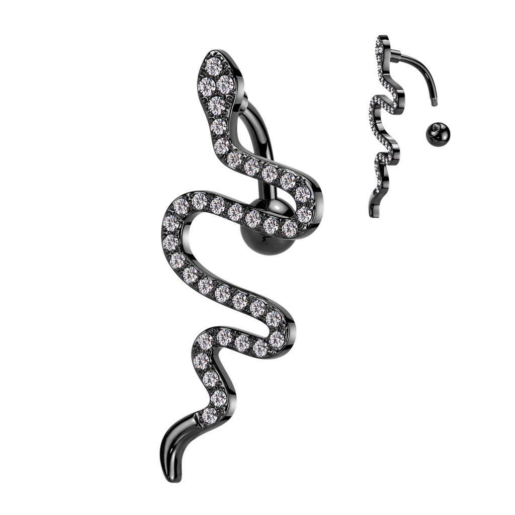 Navelsmycke "top drop" med crystalklädd orm