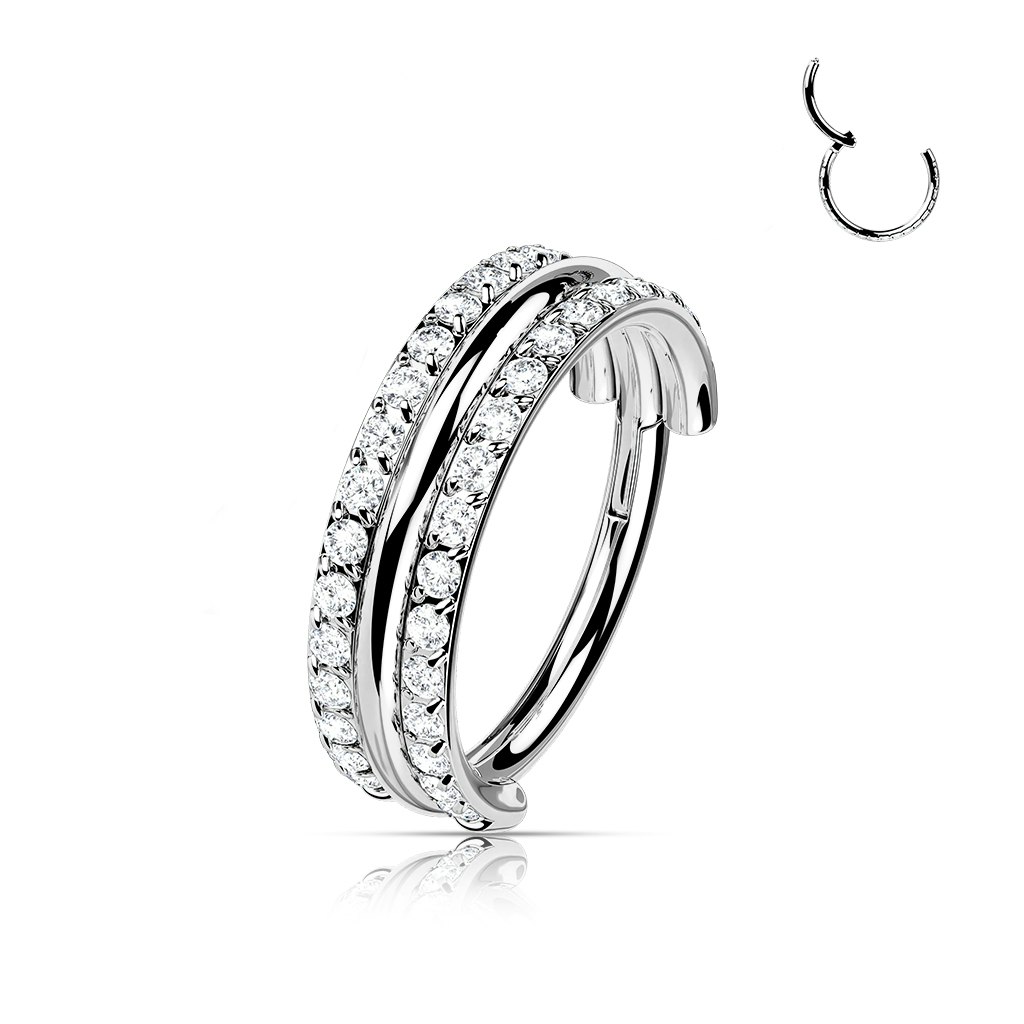 Titanium ring med gångjärn - Trippel ring med dubbla CZ