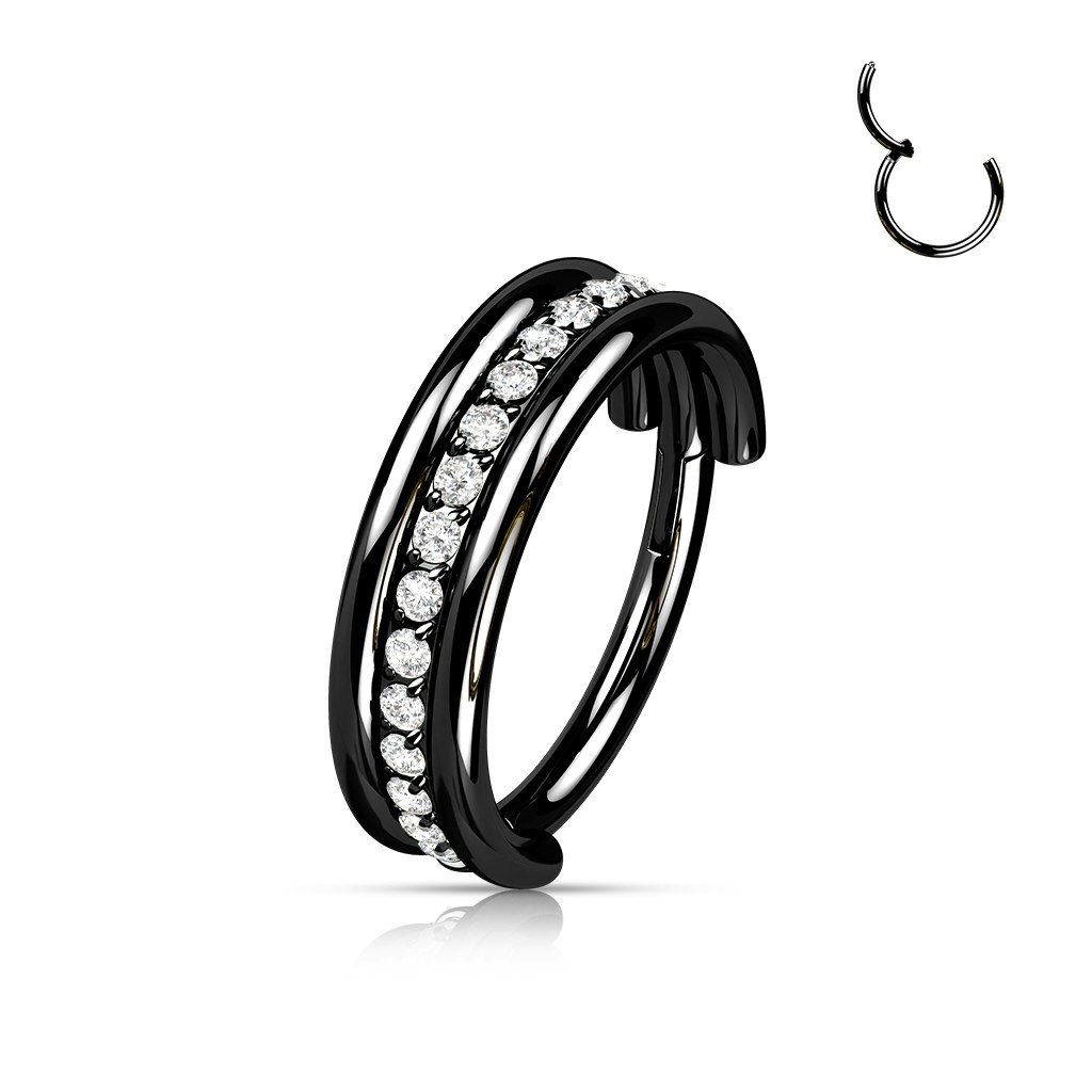 Titanium ring med gångjärn - Trippel ring med centrerad CZ rad