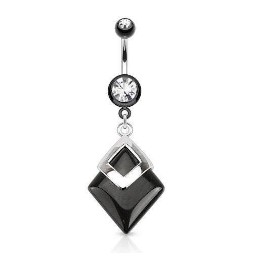 Navelsmycke med diamantformad svart agat