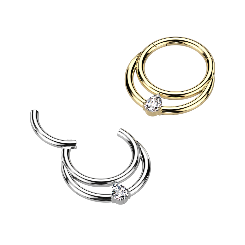 Titanium ring med gångjärn - dubbla ringar och droppformad CZ