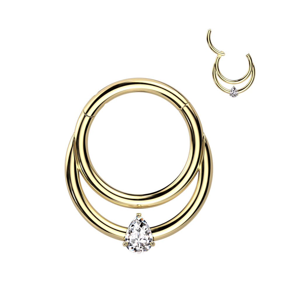 Titanium ring med gångjärn - dubbla ringar och droppformad CZ