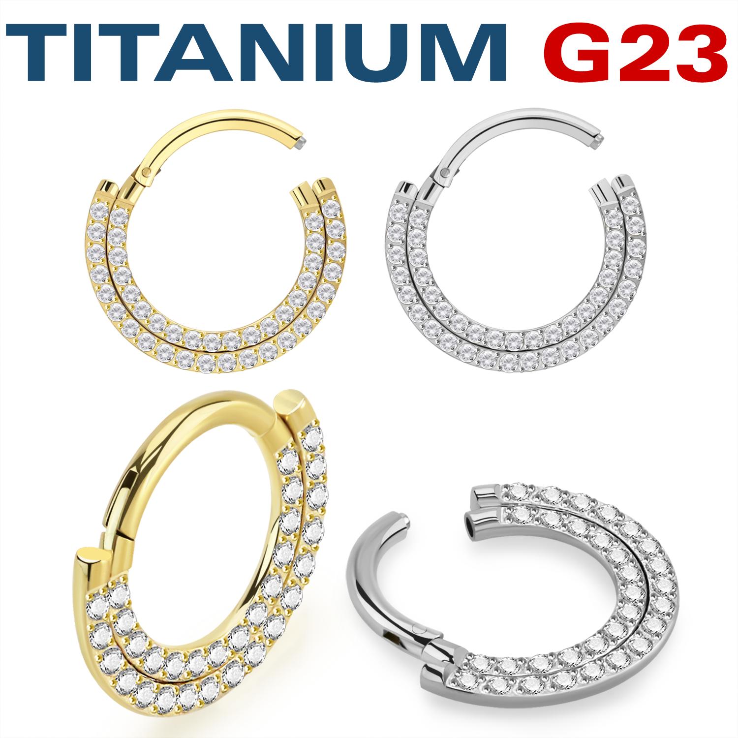 Titanium ring med gångjärn och dubbla rader frontade CZ