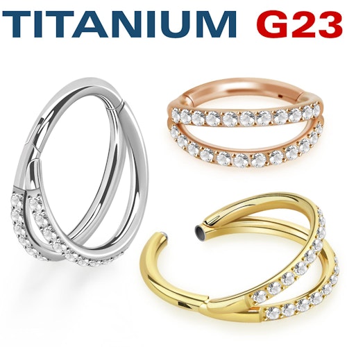 Titanium ring med gångjärn och dubbel hoop med CZ