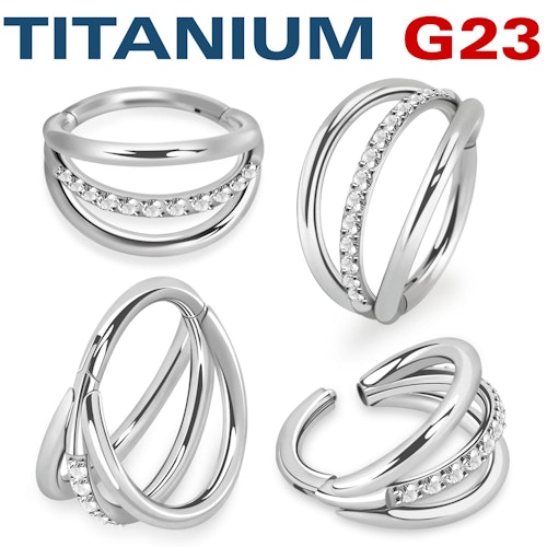 Titanium ring med gångjärn och trippel hoop med centrerad CZ