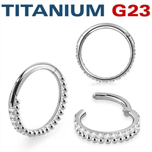 Titanium ring med gångjärn och kulor och CZ på ytterkanten