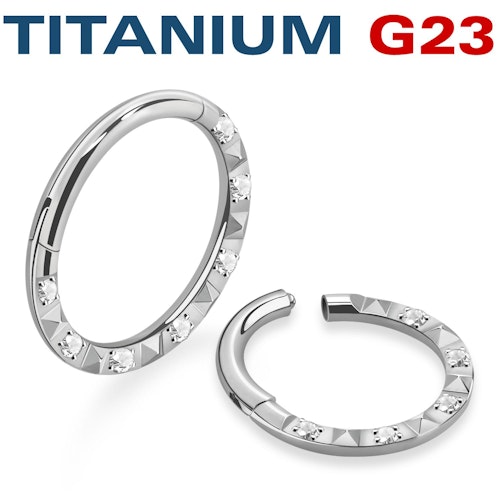 Titanium ring med gångjärn och frontad diamantprägling med CZ
