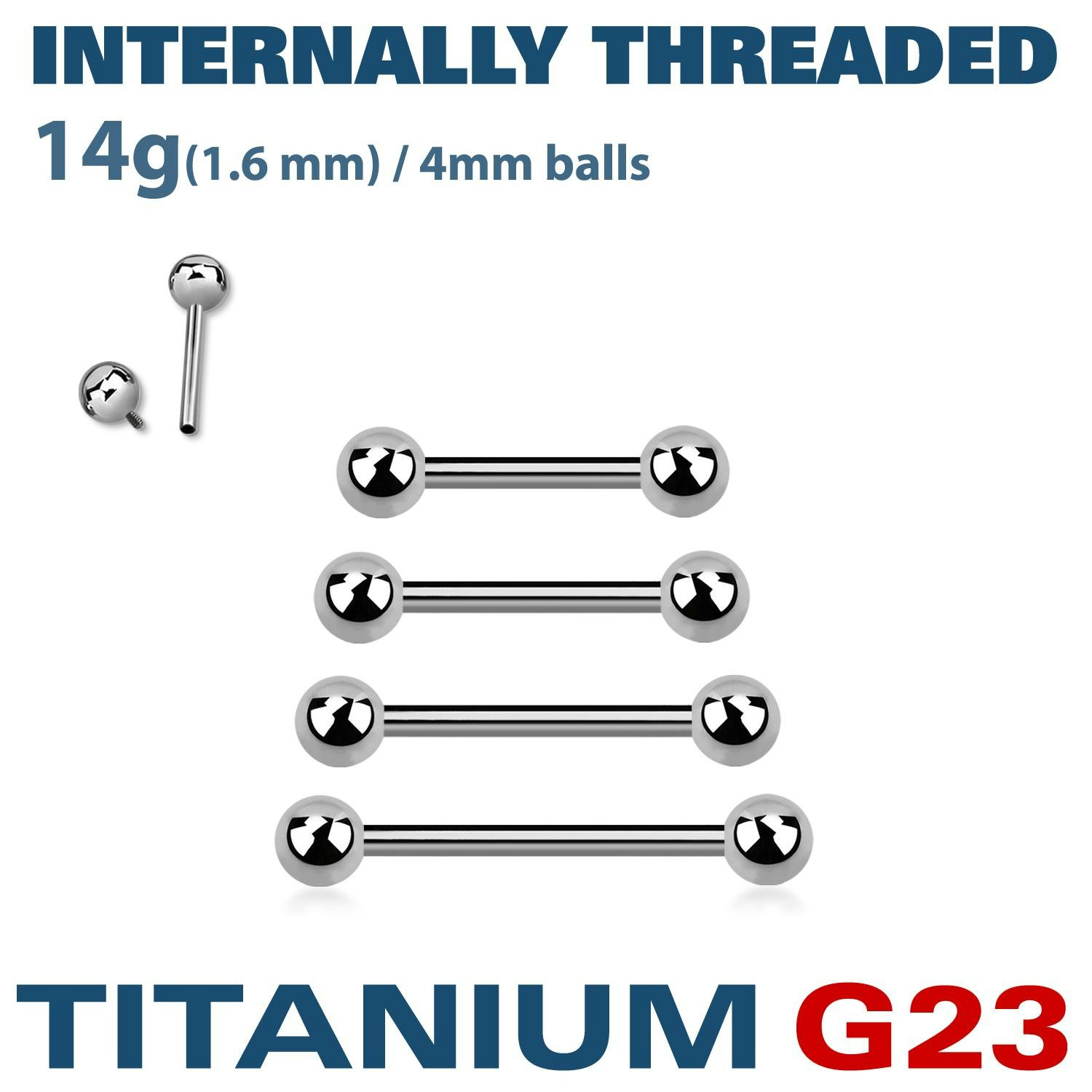 Titanium barbell invändigt gängad 1.6mm med 4mm kulor
