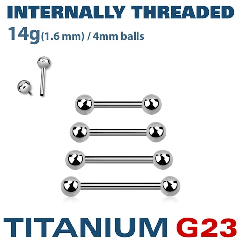Titanium barbell invändigt gängad 1.6mm med 4mm kulor