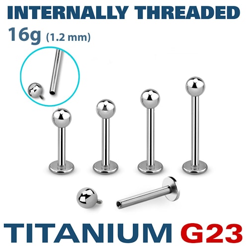 Titanium labret invändigt gängad 1.2mm med 3mm kula