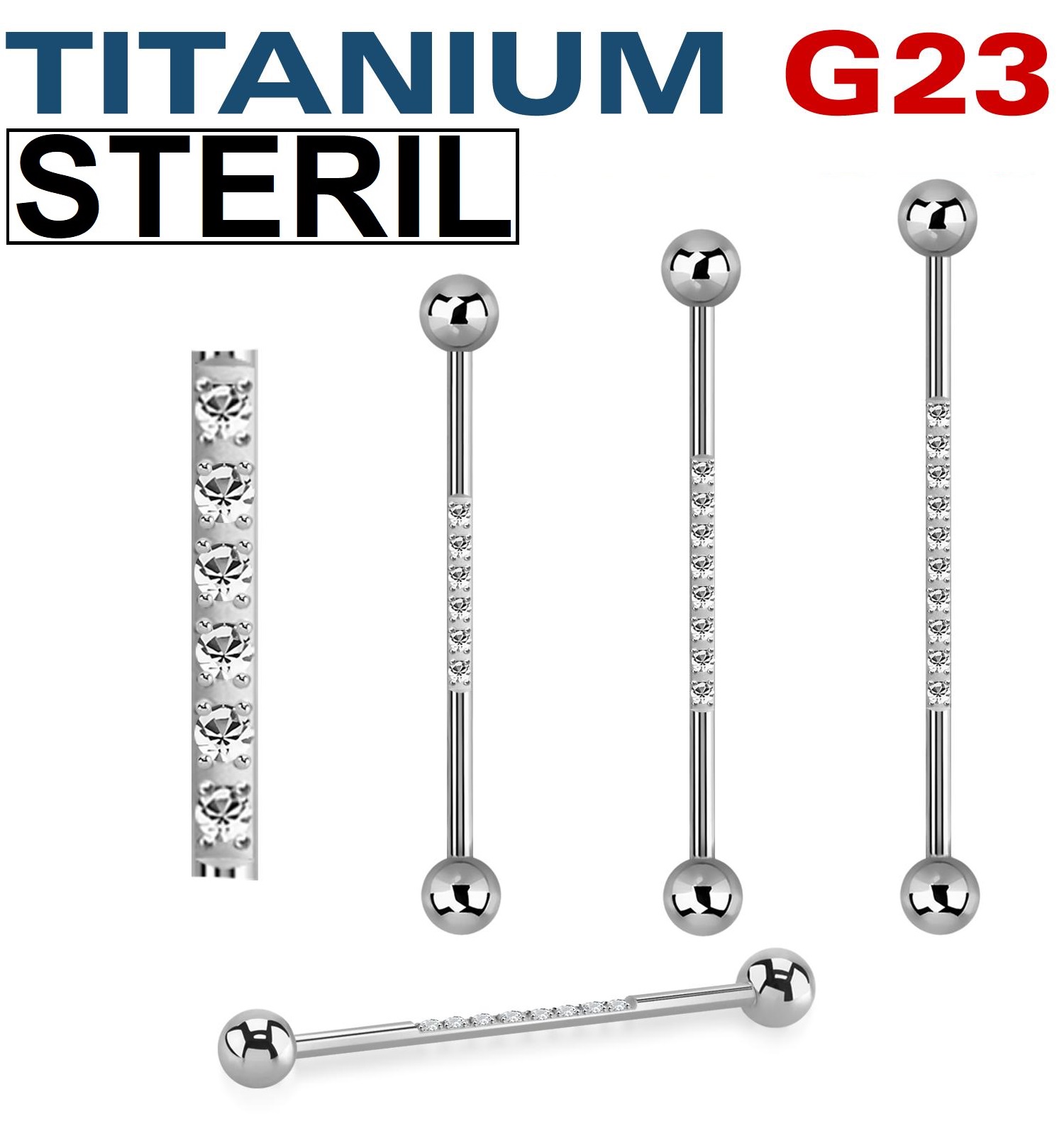 Steril titanium industrial barbell 1.6mm med 5mm kulor och 1.5mm CZ