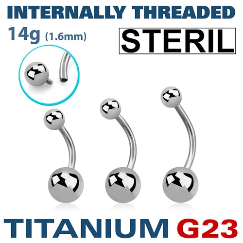 Steril titanium banana invändigt gängad 1.6mm med 5 & 8mm kulor