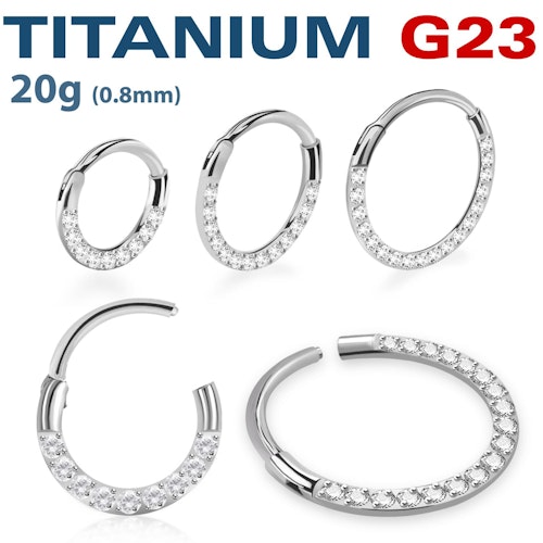 Titanium ring 0.8mm med gångjärn och CZ stenar
