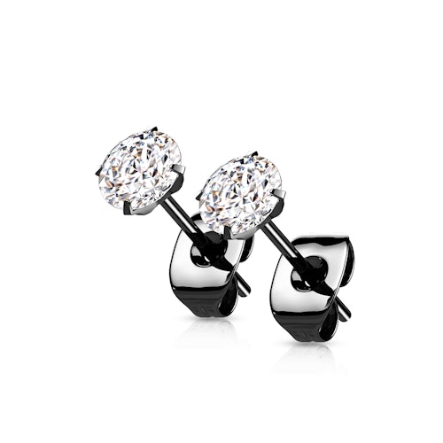Titanium örhänge svart-PVD pläterad med rund cubic zirconia (par)