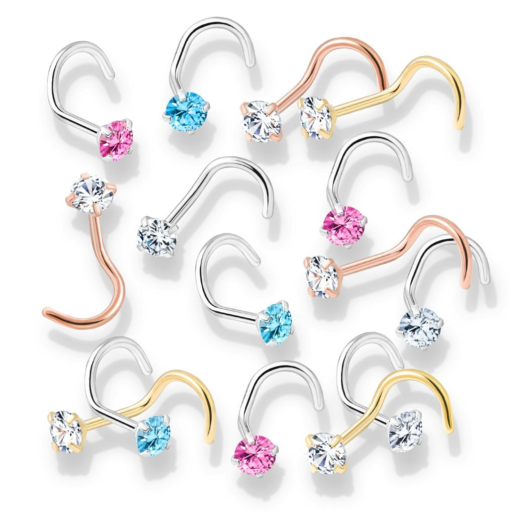 Nässmycke "Nose screw" 0.8mm med prong-set cubic zirconia