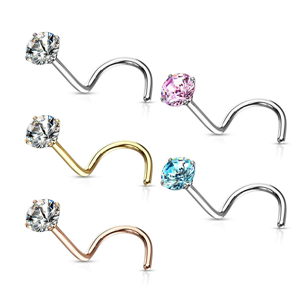 Nässmycke "Nose screw" 0.8mm med prong-set cubic zirconia