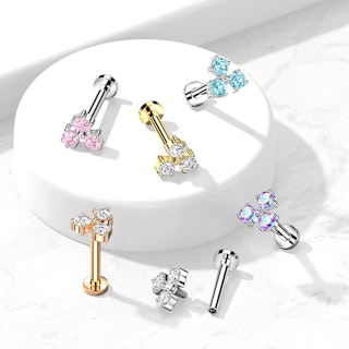 Labret i titanium 1.2mm med 3 cubic zirconia i triangel