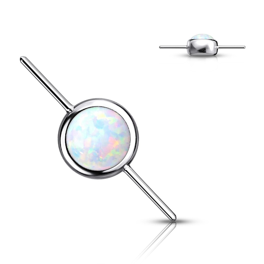 Threadless topp i titanium - Rund cylinder med opal och dubbla pins