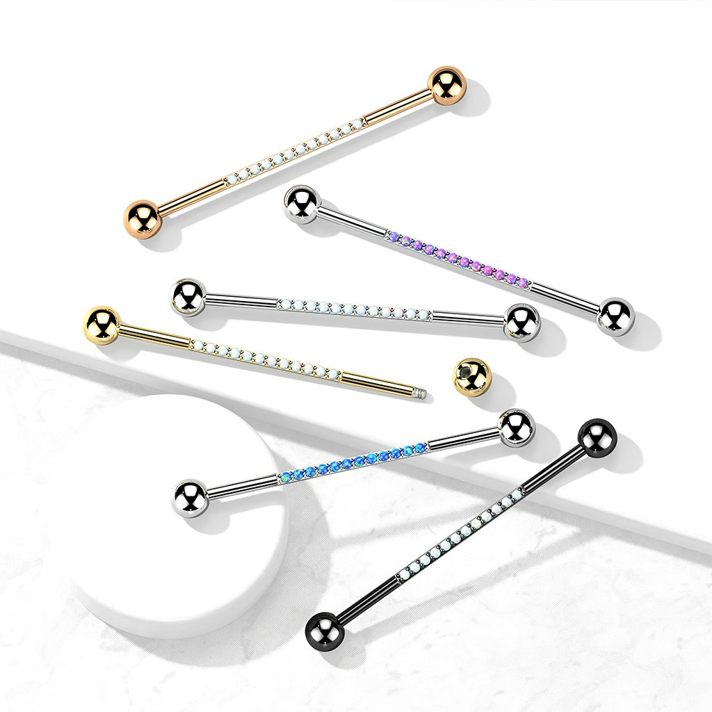 Titanium industrial barbell - 1.6mm med 5mm kulor och opal