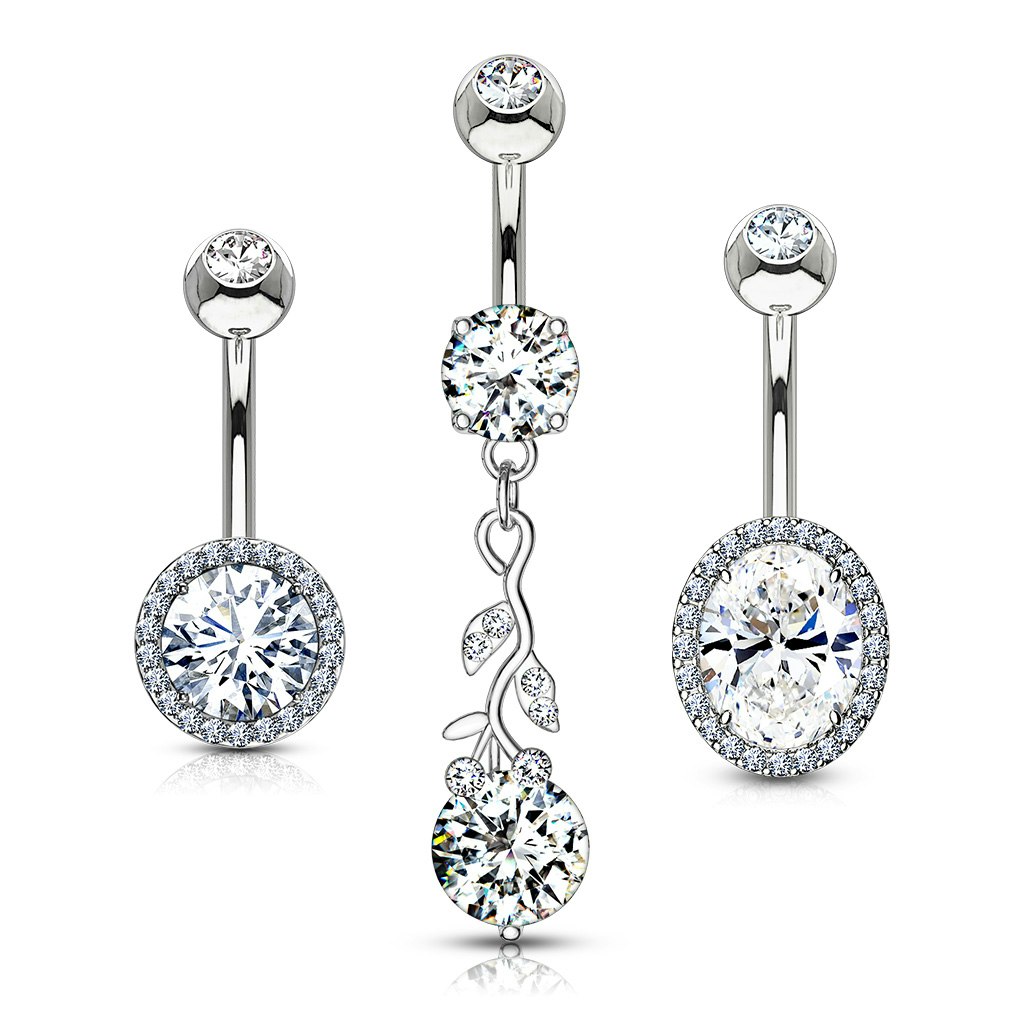 Mixpack 3st navelsmycken med stor cubic zirconia