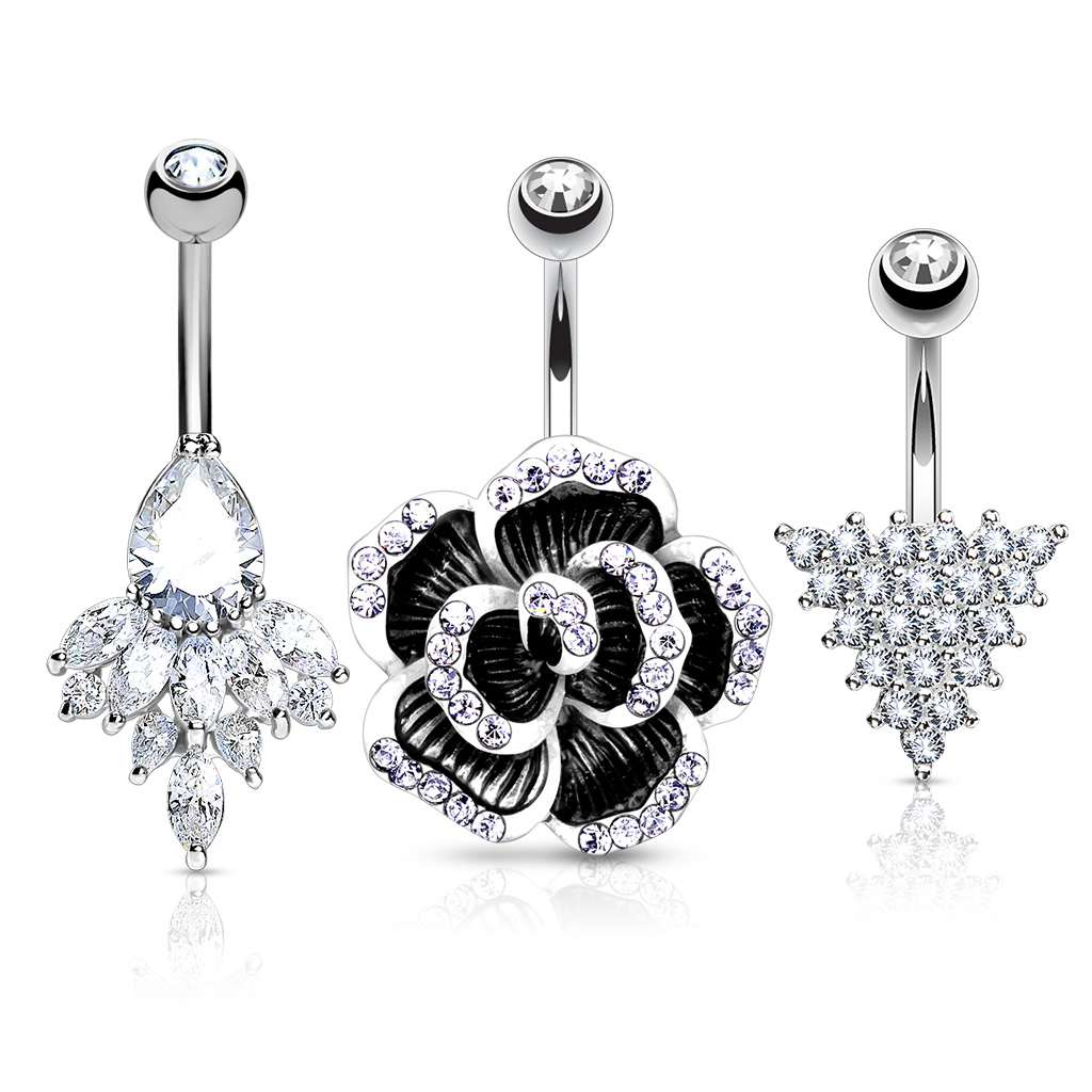 Mixpack 3st navelsmycken - med cubic zirconia