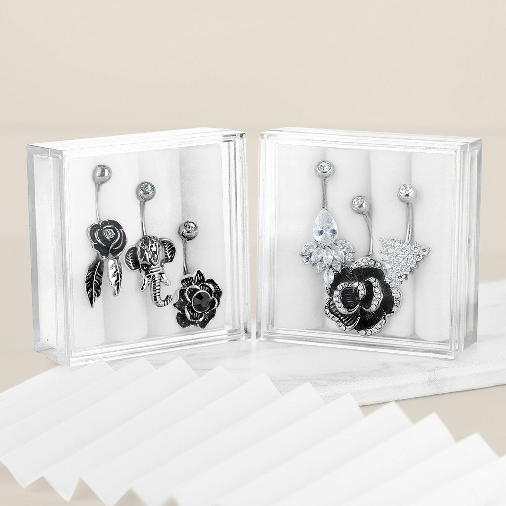 Mixpack 3st navelsmycken - med cubic zirconia och hematit