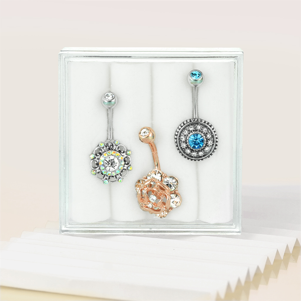 Mixpack 3st navelsmycken med cubic zirconia