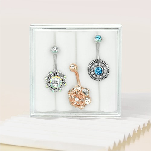 Mixpack 3st navelsmycken med cubic zirconia