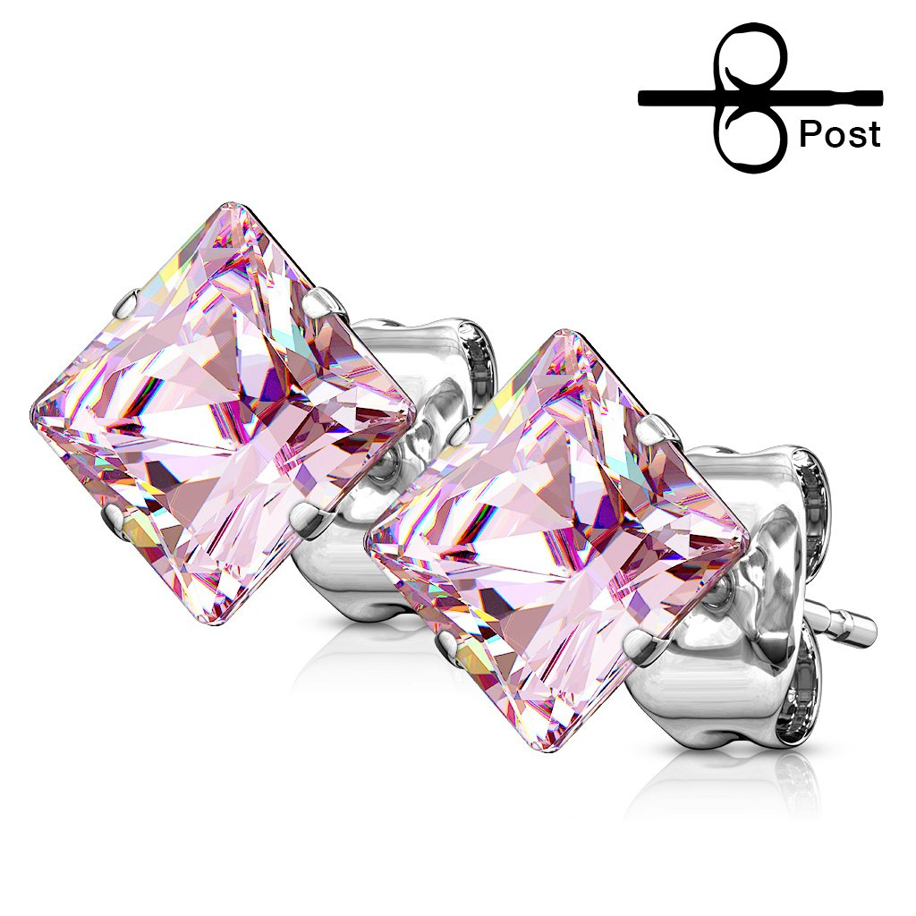 Örhänge med fyrkantig "Princess Cut" Cubic zirconia (Par)