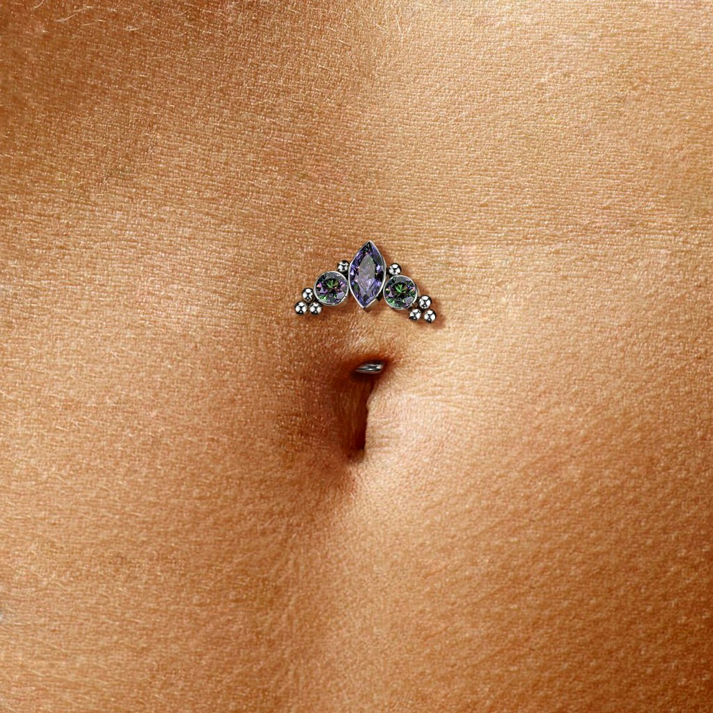 Threadless Navelsmycke i titanium Floating Navel - Kluster med navettslipad CZ eller opal