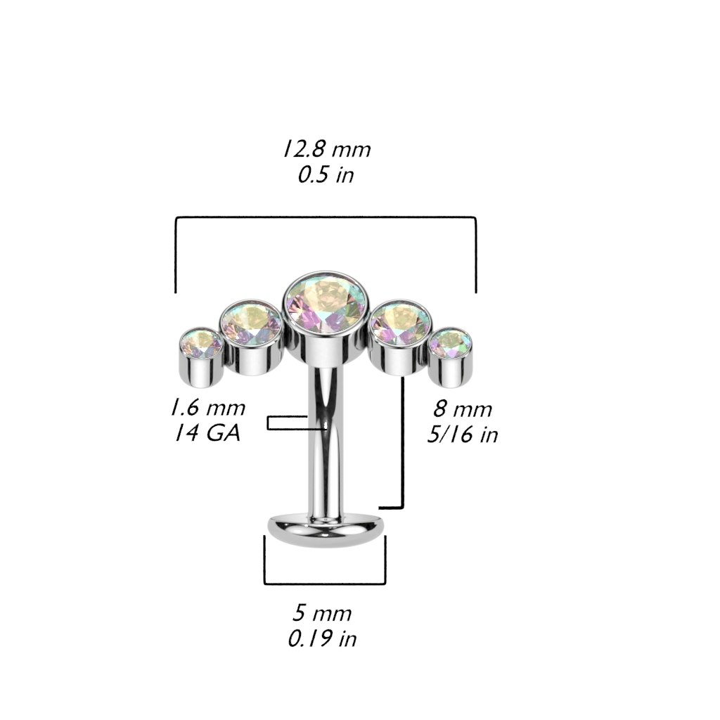 Threadless Navelsmycke i titanium Floating Navel - Böjd topp med 5st cubic zirconia