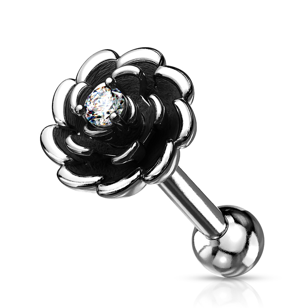 Barbell 1.2mm med blomformad topp och crystal