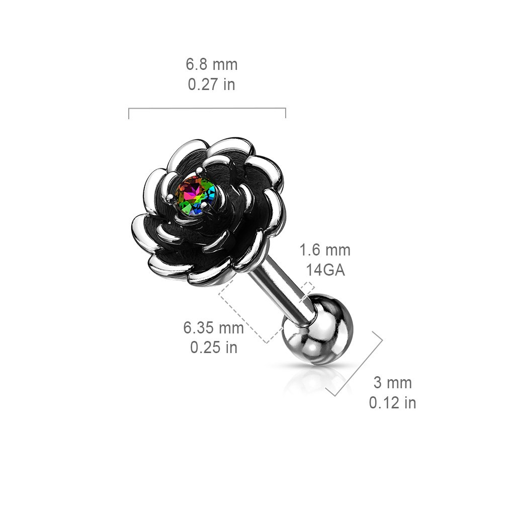 Barbell 1.2mm med blomformad topp och crystal