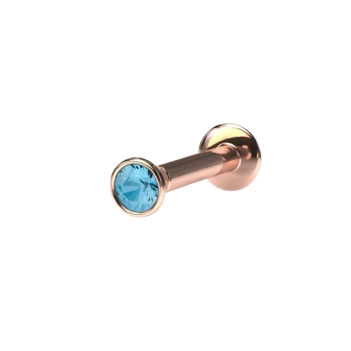 Labret i titanium 1.6mm - PVD roséguld med 3mm aqua CZ